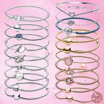 Стильные классические браслеты из стерлингового серебра 925 пробы, оригинальные 3 мм, браслеты из бисера, ювелирные изделия своими руками, модный женский подарок, Dorpshipping 17cm