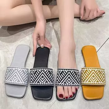 Стильные классические простые сандалии женские новые тапочки 2024 года винтажные полосатые повседневные туфли на плоской подошве 36 серый