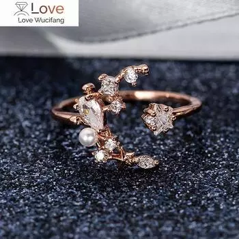 Стильные кольца с луной и звездами для женщин, регулируемые аксессуары, модные ослепительные ювелирные изделия из циркония, изысканный дизайн 7