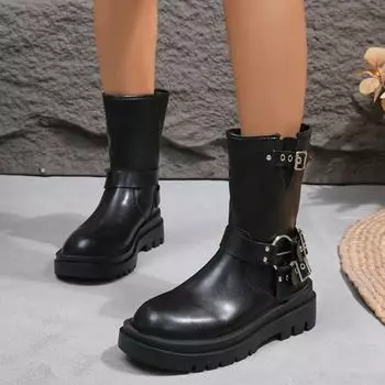 Стильные кожаные мотоциклетные ботинки для женщин Ботильоны на платформе для женщин с толстой подошвой для противоскольжения Cupoltas 35 коричневый