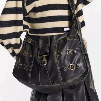 Стильные кожаные сумки через плечо для женщин, повседневные сумки большой вместимости, винтажные черные сумки подмышками, модные женские сумки