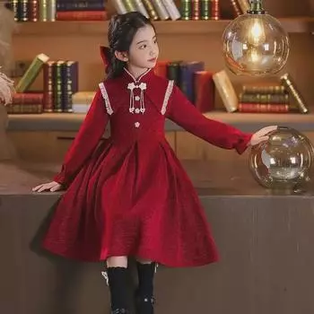 Стильные красные зимние и новогодние платья для девочек - Принцессы для детей среднего и старшего возраста 130 cm