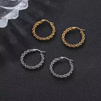 Стильные круглые многорядные витые женские серьги из титановой стали 18 карат, простые ретро-серьги с круглыми пряжками из нержавеющей стали