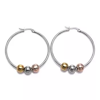Стильные круглые серьги-кольца с бусинами, преувеличенные металлические круглые серьги-кольца, круглые серьги для повседневной носки, свиданий, вечеринок серебряный