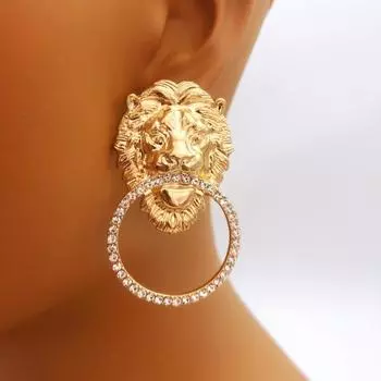 Стильные круглые серьги-кольца в форме головы льва, идеально подходящие для повседневного женского наряда, украшения для женщин