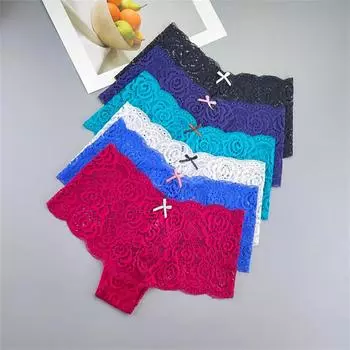 Стильные кружевные боксеры для женщин, сексуальные трусики, прозрачное нижнее белье с цветочным принтом, женское нижнее белье с низкой посадкой, 6 шт./комплект M