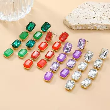 Стильные квадратные серьги с разноцветными бриллиантами – модный европейский и американский дизайн для женщин. красный