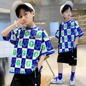 Стильные летние футболки с коротким рукавом для мальчиков 2023 года — повседневная уличная мода для детей 140 cm зелёный