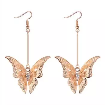 Стильные маленькие полые серьги-бабочки, двухслойные серьги-бабочки с бриллиантами, серьги. золотой