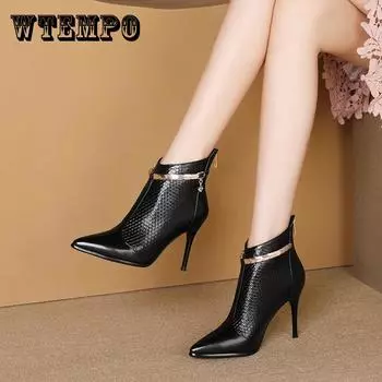 Стильные металлические сапоги с острым носком - женские зимние сапоги на высоком каблуке с застежкой-молнией сзади, однотонные и с декоративными элементами 35 чёрный