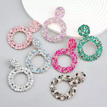 «Стильные многослойные серьги с круглыми цветными бриллиантами для женщин»