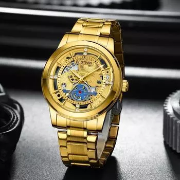 Стильные мужские часы, немеханические, модные, с полым кварцевым ремешком и стальным ремешком