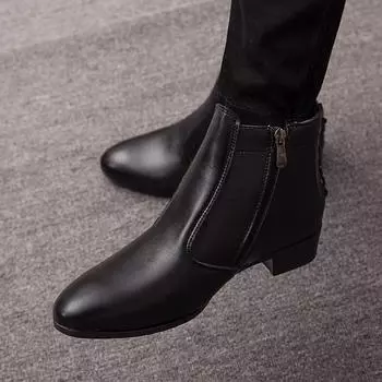 Стильные мужские кожаные туфли большого размера в стиле ретро с боковой молнией WJ-6667, 44 чёрный