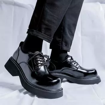 Стильные мужские кожаные туфли на толстой подошве со шнуровкой в британском стиле для мужчин, элегантные, повседневные, деловые, роскошные, светские, свадебные, вечерние туфли 38 чёрный