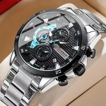 Стильные мужские кварцевые часы из нержавеющей стали, водонепроницаемые наручные часы с дисплеем даты