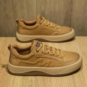 Стильные мужские плоские дизайнерские кроссовки, дышащие, повседневные, кожаные, с толстой подошвой, противоскользящие, вулканизированные, уличные, однотонные, для тенниса, мужские 38 чёрный