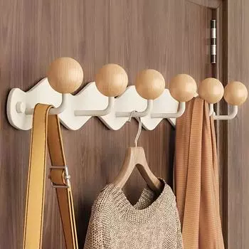 Стильные настенные самоклеящиеся крючки для одежды и шляп, деревянные круглые шарообразные волнистые железные крючки, непробиваемые крючки для хранения одежды 4 hook белый