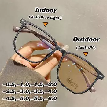 Стильные очки для чтения, изменяющие цвет, очки для близорукости, ультралегкие синие светонепроницаемые очки, солнцезащитные очки унисекс для женщин 0