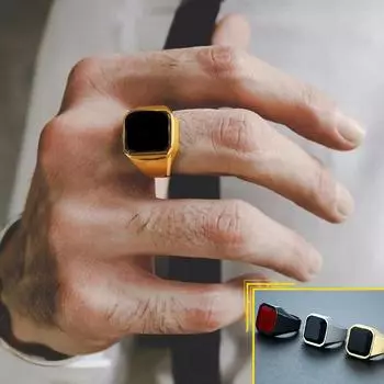 Стильные перстни-печатки для мужчин, мужское кольцо на мизинец с черным квадратным камнем CZ, ювелирные изделия из нержавеющей стали золотого цвета, размер США 6&MULTI