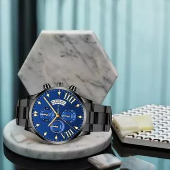 Стильные простые часы с кожаным ремешком и круглым циферблатом, мужские роскошные водонепроницаемые кварцевые часы с большим циферблатом для деловой активности