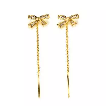 Стильные, простые и милые серьги-бантики из циркония, кисточки, легкие роскошные серьги в стиле нишевого дизайна золотой