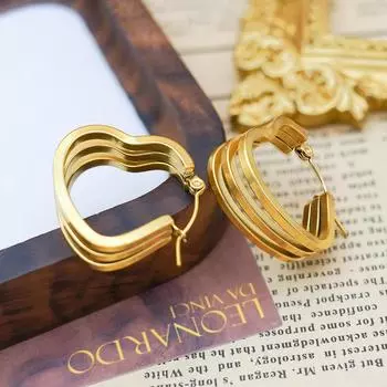 Стильные простые нишевые многослойные линейные серьги-пряжки Love Ear из титановой стали, трендовые универсальные серьги из 18-каратного золота золотой