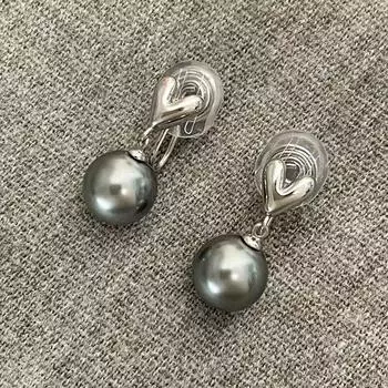 Стильные простые серые геометрические серьги в форме сердца в форме жемчуга женские