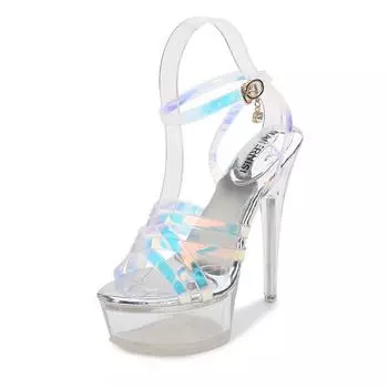 Стильные прозрачные каблуки, хрустальные каблуки, милая женская обувь, летние босоножки-стилетто с перекрестными ремешками 35
