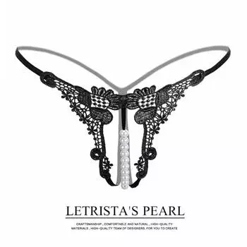 Стильные прозрачные вышитые сексуальные женские трусики с полыми жемчужинами, массажные трусики с открытой промежностью, стринги с низкой талией 2200 One size