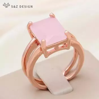 Стильные прямоугольные регулируемые кольца с кристаллами для женщин, свадебная вечеринка, цвет розового золота, простые ювелирные изделия, подарок Resizable