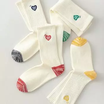 Стильные японские хлопковые носки с вышитой надписью «Love» и цветной пяткой — унисекс, спортивный, высокий дизайн One Size 36-44