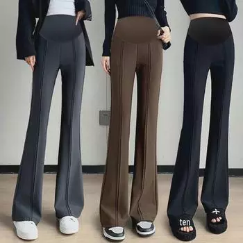 Стильные расклешенные брюки для беременных: Облегающие, высокие и удобные весенние брюки с разрезами L серый