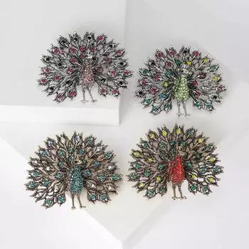 Стильные ретро-аксессуары для корсажа в виде павлина, брошь-экран в виде павлина, креативная персонализированная булавка в виде животного со стразами