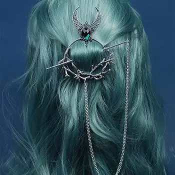 Стильные ретро-шпильки для волос Chencui Witch со стразами в стиле викингов – уникальные и элегантные аксессуары для волос для девочек зелёный