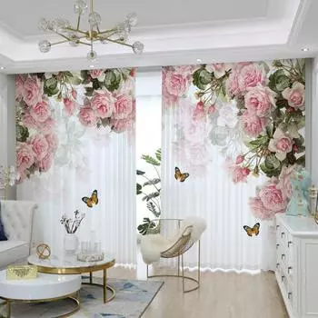 Стильные розовые розы цифровая печать занавески для спальни занавески от пола до потолка большой размер W500H250 можно настроить i 2x50W100H(CM)&Grommet Top