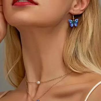 Стильные серьги-бабочки Элегантные аксессуары из сплава синий
