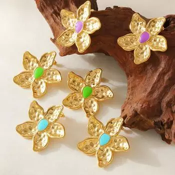 Стильные серьги-цветы «Золотой карст», преувеличенный ретро-дизайн, серьги-капли из нержавеющей стали 18 карат с покрытием из настоящего золота для женщин