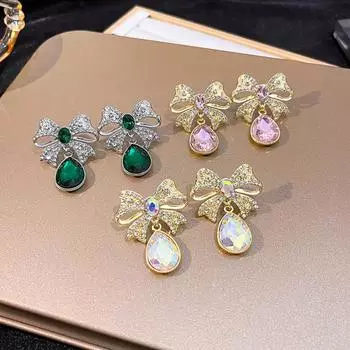 Стильные серьги-гвоздики из искусственного кристалла в виде капли воды, элегантные декоративные розовый