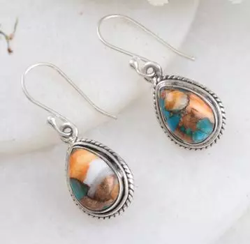 Стильные серьги из серебра 925 пробы с бирюзовым драгоценным камнем Oyster Copper SR2135 Free Size красный