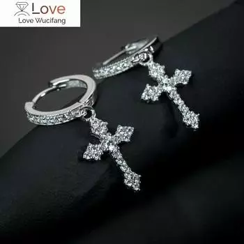 Стильные серьги-капли в форме креста от Huitan для женщин/мужчин с ослепительным кристаллом и цирконием, модные женские/мужские серьги для хип-хоп вечеринки белый