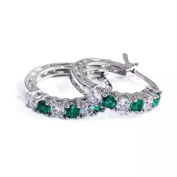 Стильные серьги-пусеты с кубическим цирконием, модные медные серьги, ювелирные изделия с яркой циркониевой отделкой зелёный