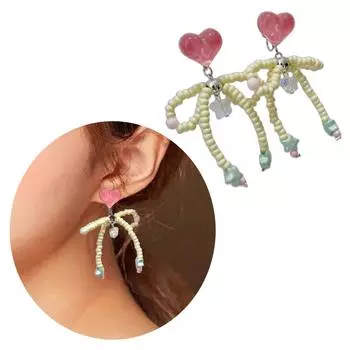 Стильные серьги в форме сердца в виде облака, стильные серьги-гвоздики с подвеской в виде банта из бисера, уникальные серьги в форме сердца для встреч