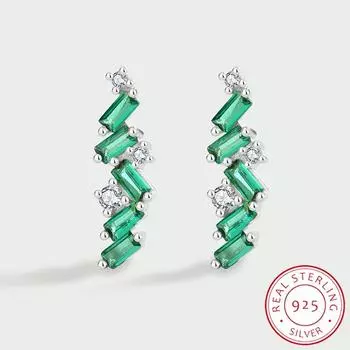 Стильные серебряные серьги 925 пробы для женщин, нерегулярные серебряные серьги с зеленым цирконом, высококачественные серьги для вечеринок, подарок на день рождения, ювелирные изделия из стерлингового серебра серебряный