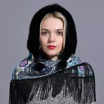 Стильные шапки-капюшоны для женщин Зимняя модная роскошная женская теплая из натурального меха Элегантный шарф с кисточками Шапка из норки
