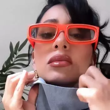 Стильные солнцезащитные очки в узкой квадратной оправе 2024 года — европейский/американский дизайн, мода Double Circle, вдохновленная Ван Хеди. As shown. Blue frame blue film синий