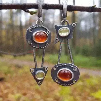 Стильные старинные длинные серьги с инкрустацией геометрической асимметрии, уникальные винтажные украшения оранжевый