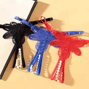 Стильные стринги сплошного цвета с имитацией жемчуга