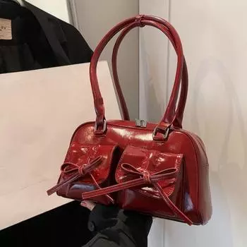 Стильные сумки через плечо для женщин, однотонная большая вместительная мини-сумка Boston Underarm, роскошная дизайнерская сумка 30x17x10cm чёрный