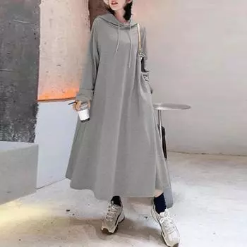 Стильные толстовки с капюшоном, женские осенние толстовки, повседневные макси-платья с длинным рукавом, женские однотонные халаты больших размеров S красный
