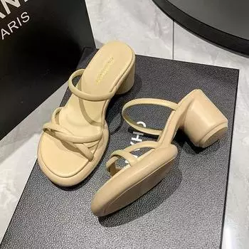 Стильные толстые каблуки, классные тапочки для женщин, летняя одежда 2025 года, новое модное слово с высоким каблуком, покрытие для ног для женщин, полудраг 35